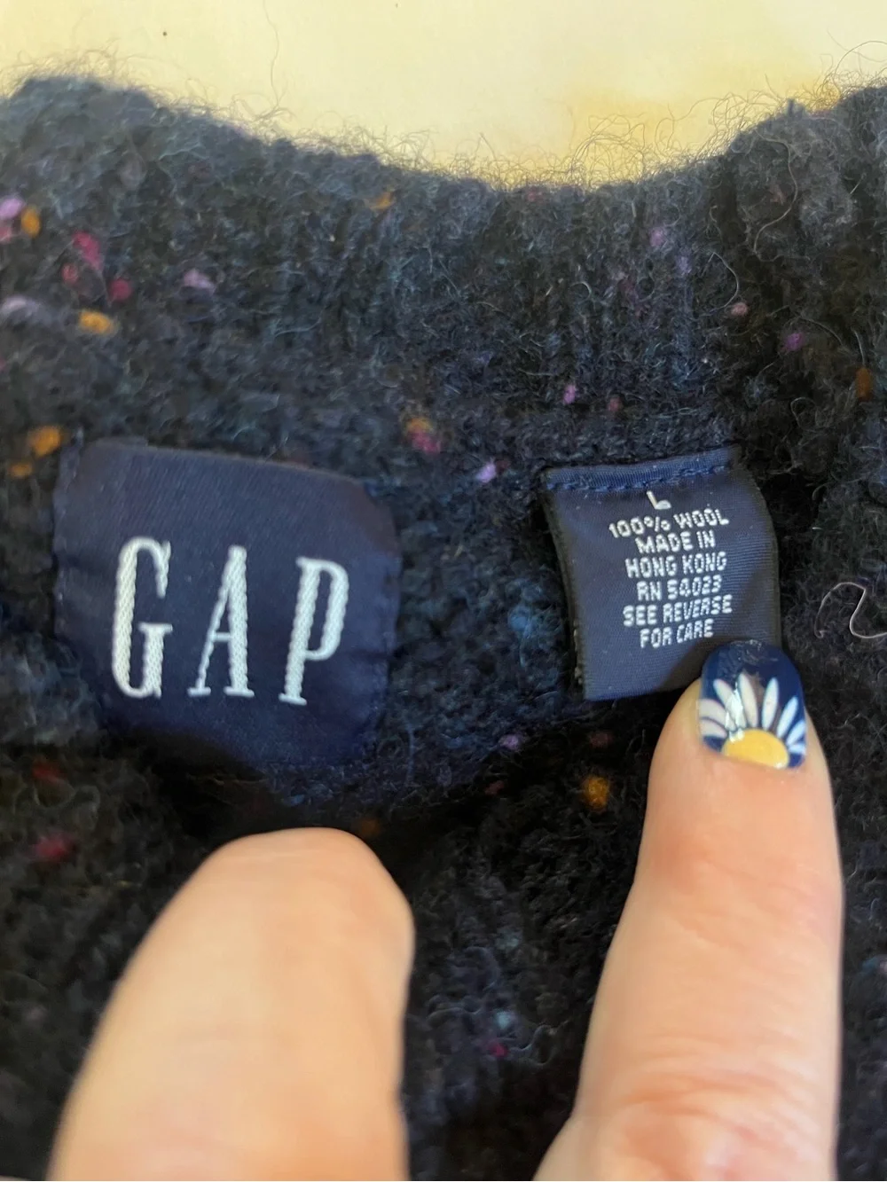 VTG 90S GAP Speckled Wool Sweater Mens L Navy Blue Donegal Pullover Hong Kong